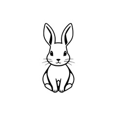Line art illustration of a friendly sitting rabbit in minimalist style.