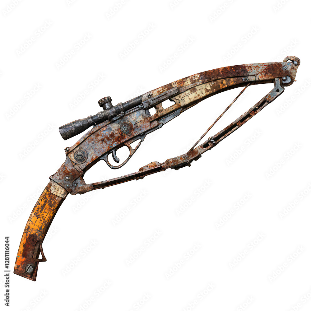 Poster rusty and broken vampire hunters crossbow isolated on transparent background