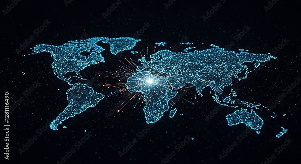 Poster digital world map with africa focus for global connection concepts