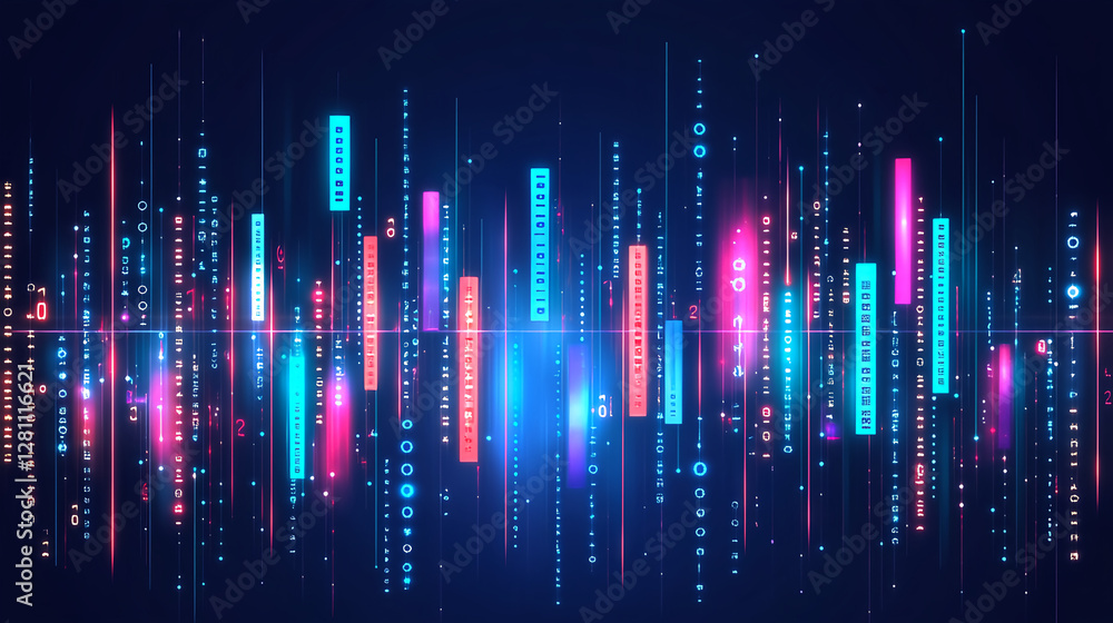 Poster dynamic digital waves abstract data visualization virtual space graphic design futuristic environmen