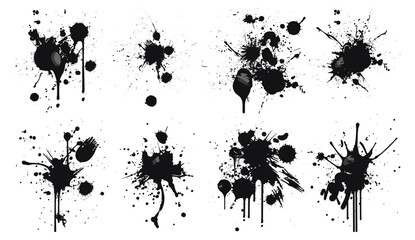 Obraz premium Ink drops and splashes, blotter spots, liquid paint drip drop, artistic grunge splatter, abstract messy inkblot, monochrome splash, vector set, black splat, watercolor stains, artistic blot