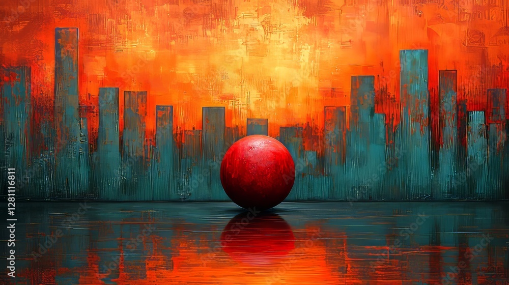 Poster an artistic red globe illuminated by glowing digital lines, featured against a textured backdrop to 