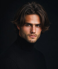 Obraz premium Portrait of a handsome man with medium-length hair, styled in elegant waves and a side part.