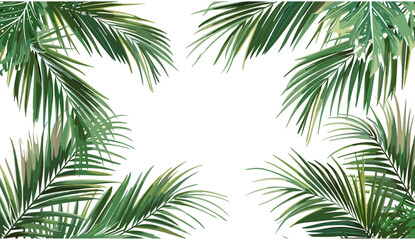 Vector palm branches in the corners, exotic plants, PNG artwork, summer background, tropical plants decoration elements, palm tree decor, nature leaves, green jungle, paradise foliage