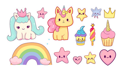 Cute Unicorn Vector, Pastel pony collection with magic items, Hand drawn doodles, Cartoon fantasy illustration, Pony in different poses, Adorable unicorn clipart, Fairy tale creature,