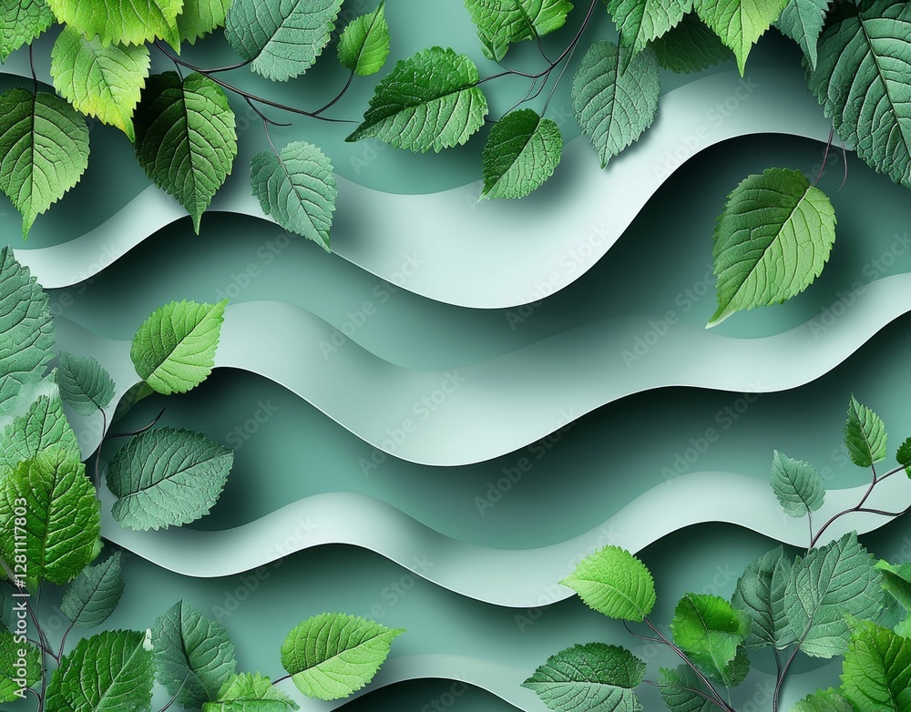 Poster modern minimalistic abstract background featuring a horizontal green geometric curve line pattern