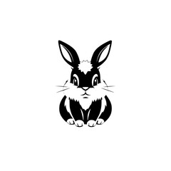 Black and white illustration of a bunny rabbit with distinctive large ears and a stylized, cartoonish design on a clean white background.