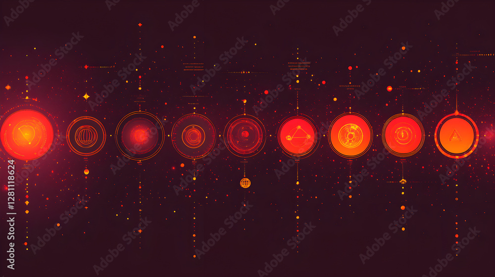 Poster dynamic digital visualization of circular patterns abstract art graphic design dark background artis
