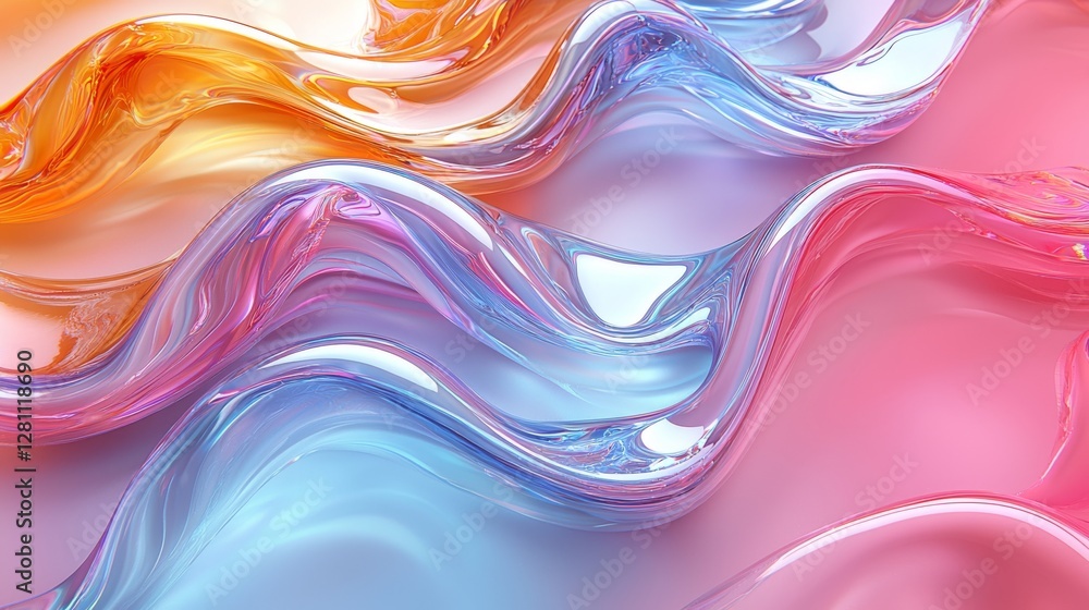 Poster an abstract image showcasing vibrant metallic wave patterns with a futuristic, high-tech atmosphere