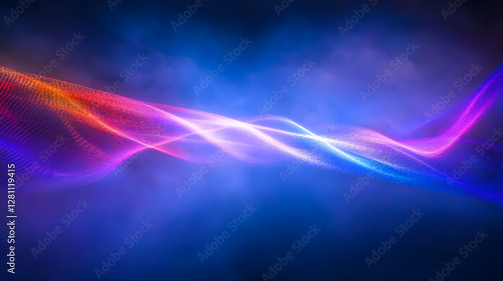 Poster futuristic abstract composition with intersecting rgb light beams creating prismatic patterns throug