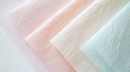 Soft pastel textured fabric sheets arranged in a pleasing gradient.