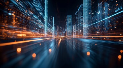 Futuristic abstract digital tunnel featuring vibrant colors and dynamic motion effects