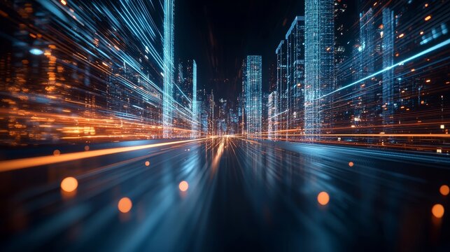 Futuristic abstract digital tunnel featuring vibrant colors and dynamic motion effects