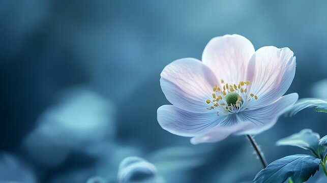 Delicate floral scene of a single bloom highlighting nature's serenity with a close-up viewpoint and a calm background