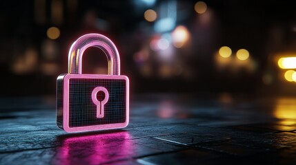 Fototapeta premium Minimalist digital keys hover over a glowing lock background in an abstract design. Bright lighting with strong contrast