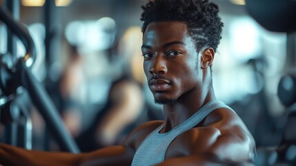 Fototapeta premium Monthly Memberships: A men working out in a gym, using various equipment, showcasing the flexibility and inclusiveness of monthly memberships.