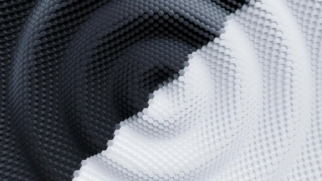 abstract 3d black and white hexagon background, 4k seamless loop