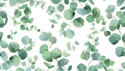 Elegant vector eucalyptus tree, greenery, green leaves, branches seamless pattern, botanical watercolor textile fabric, background, paper print design, stylish botanical illustration © aura studio