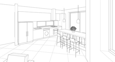 residential building interior 3d illustration