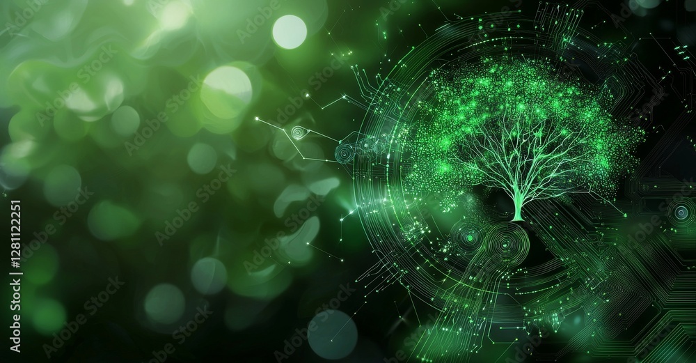 Aufkleber the image depicts circuit trees and circular patterns, symbolizing green technology