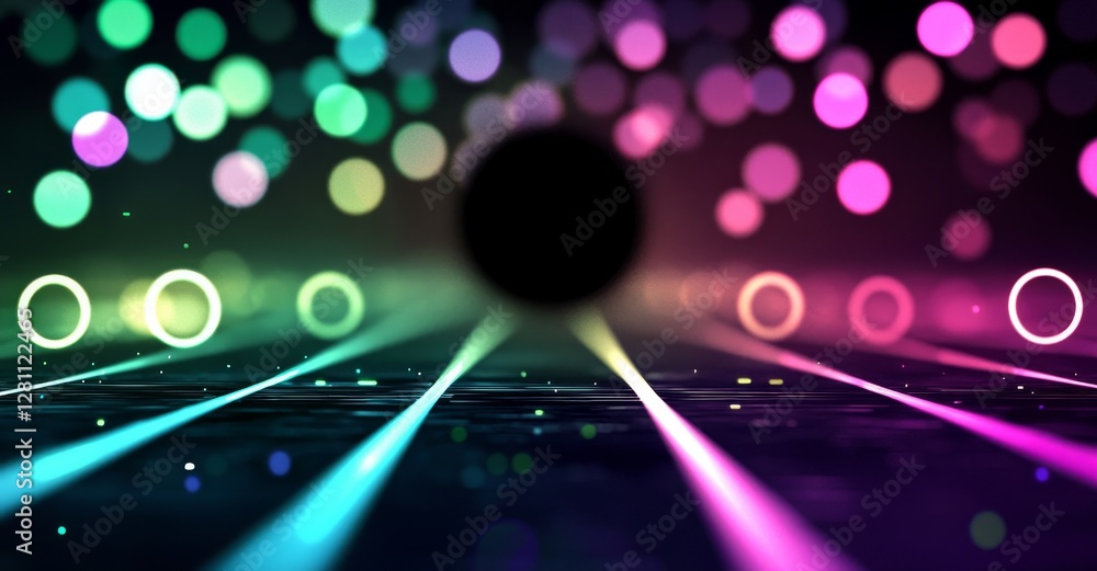 Poster this retro-futuristic image features a background with a neon grid floor and a glowing purple tunnel