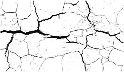 Black and white cracked wall, vector old wall, grungy transparent texture, grunge wall paint effect, distressed crack texture, broken surface, abstract marble, concrete print, vintage background