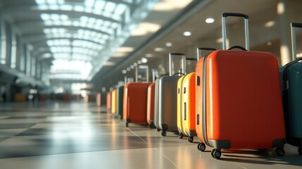 Suitcases ready for adventure in a bustling terminal, capturing the essence of travel and exploration