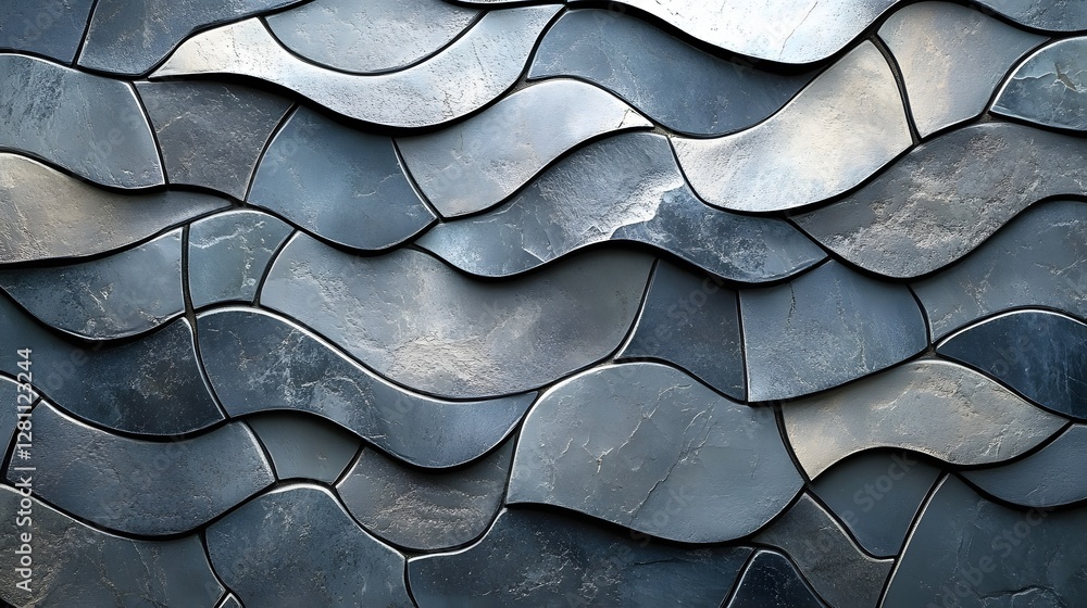 Poster close-up view of a wavy stone pattern, showcasing a textured, abstract design in shades of grey. ide