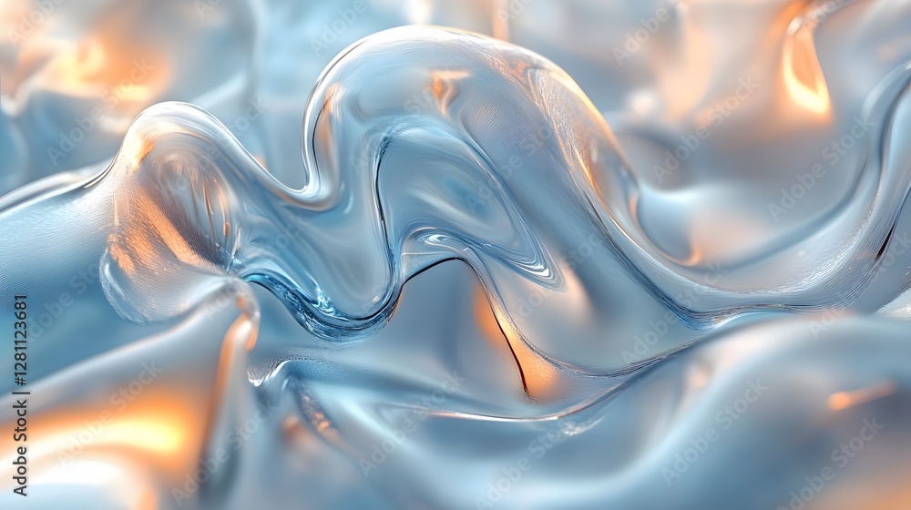 Poster abstract image of a flowing, translucent blue liquid. serene and captivating. abstract liquid form: 