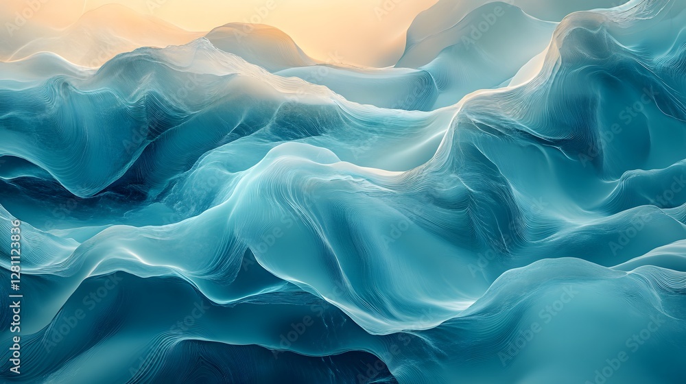 Poster abstract teal landscape with flowing curves. serene and calm atmosphere. abstract teal landscape: se
