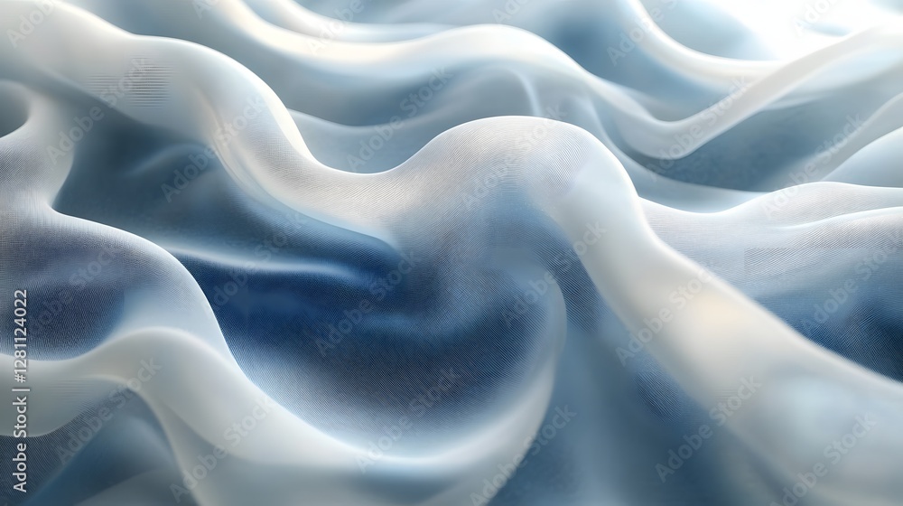 Poster close-up of a light blue and white fabric. soft waves and folds create a luxurious texture. abstract