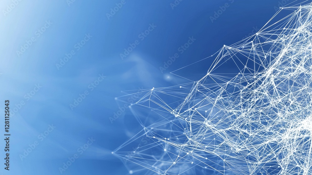 Poster a dark indigo background adorned with a subtly glowing molecular web, small polygons softly lit, cre