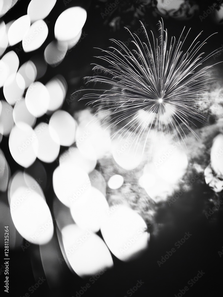 Aufkleber sky filled with fireworks exploding in an urban setting at night.