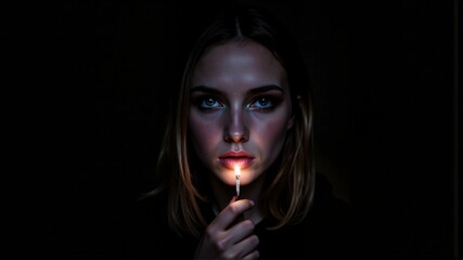 A woman is holding a lit match in her hand