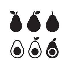 Avocado Icon Set – Fresh and Healthy Superfood Vector Collection. Minimal Avocado Icons – Organic and Nutritious Food Illustrations. Green Avocado Vector Set – Flat and Outline Style Fruit Icons