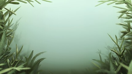 Subtle Green Plants Frame Soft Foggy Background