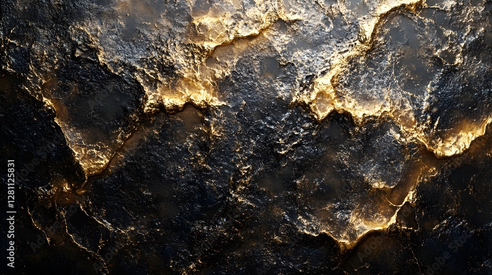 Poster abstract image of a dark rock surface with golden veins. luxurious texture perfect for backgrounds. 