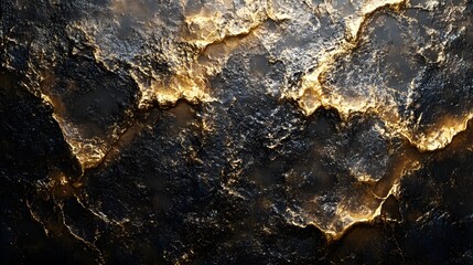 Abstract image of a dark rock surface with golden veins. Luxurious texture perfect for backgrounds. Golden Veins of a Dark Rock: A Luxurious Abstract Texture