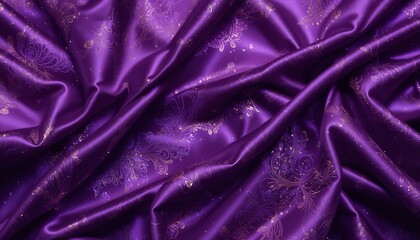 Purple Satin Fabric Texture Elegant Golden Design Luxury Background Rich Drape Smooth Textile       