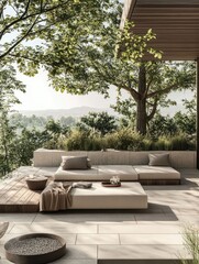 Fototapeta premium A modern outdoor space showcasing nature and relaxation