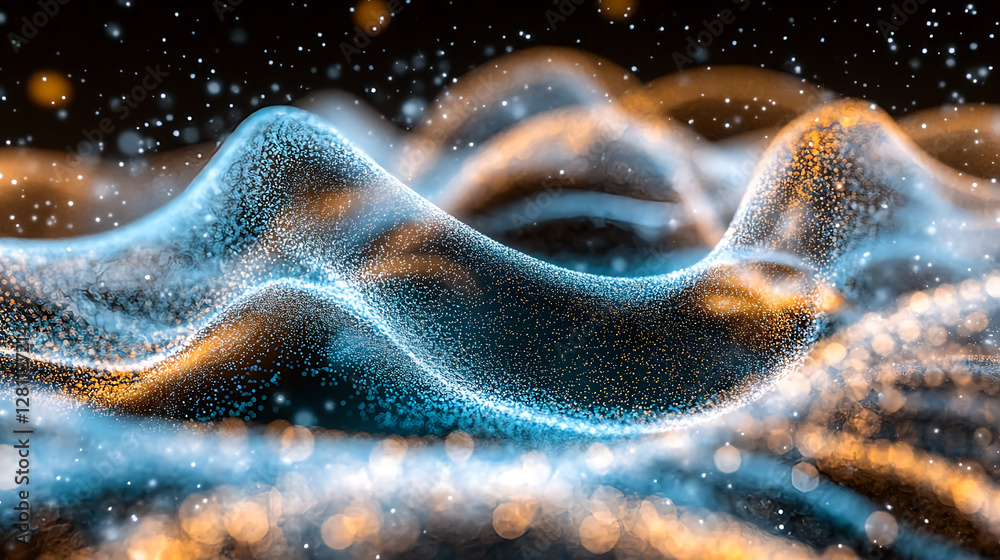Poster dynamic wave patterns in abstract art digital space visual content dark environment aesthetic viewpo