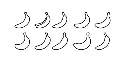 Obraz premium Banana Icon Set – Tropical Fruit Vector Illustration Minimal Banana Icons – Ripe and Organic Fruit Collection. Banana Vector Set – Healthy and Delicious Fruit Symbols