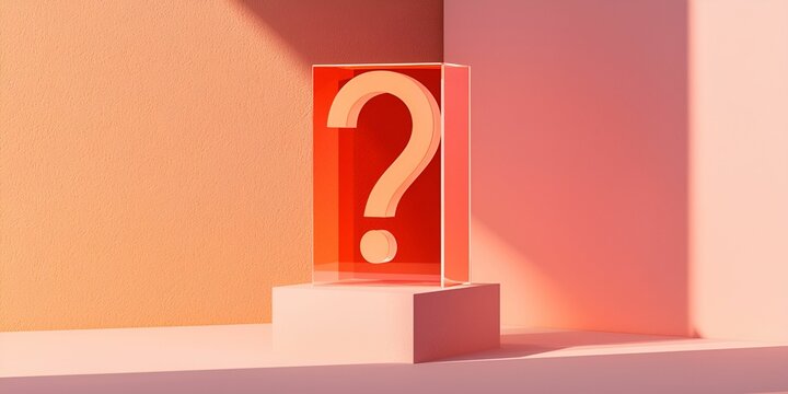 Question mark symbol minimal concept. A translucent question mark in a colorful abstract setting.