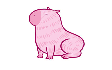 Hand drawn picture of pink capibara