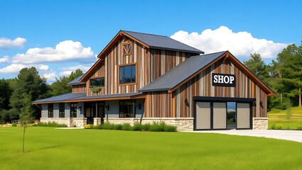 Obraz premium Classic Barndominium with Modern Shop in Rural Setting
