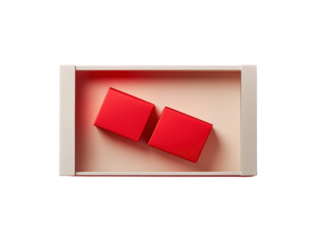 Red blocks in a wooden tray, white isolate background