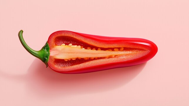 Red bell pepper halved on pink background highlighting fresh vegetables and healthy eating