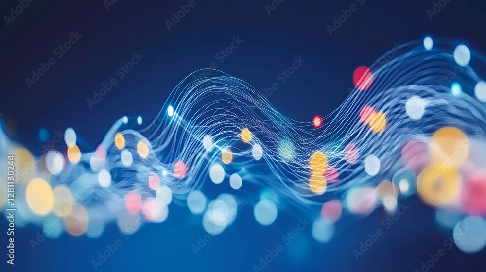Poster dynamic light waves in abstract art digital space visual representation modern design artistic explo