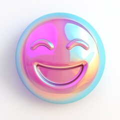 This Smiling Bubble Sticker features a holographic, round, and reflective design