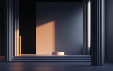 A refined artistic layout of contrasting dark and warm light panels, showcasing subtle texture and abstract elegance